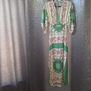 Floral Maxi with Deep V Neckline & Back..SzL Fits M